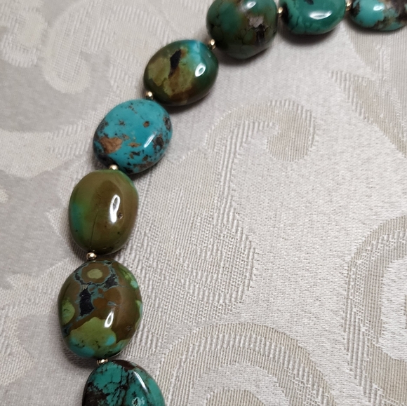 ARTISAN HEAVY TURQUOISE BRONZE NUGGET NECKLACE VINTAGE 80S GEMSTONE - Picture 5 of 11